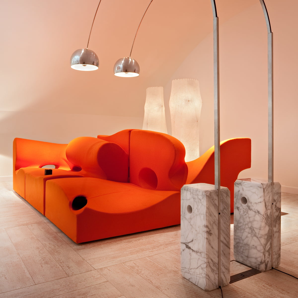 Flos - Arco LED-Stehleuchte, Edelstahl / Marmor weiß