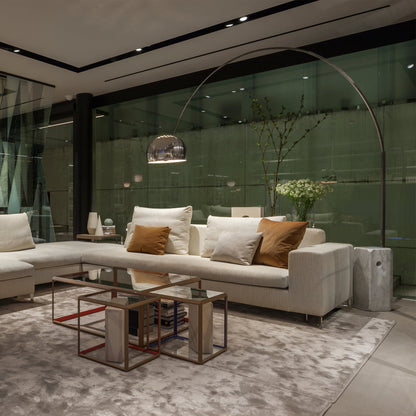 Flos - Arco LED-Stehleuchte, Edelstahl / Marmor weiß