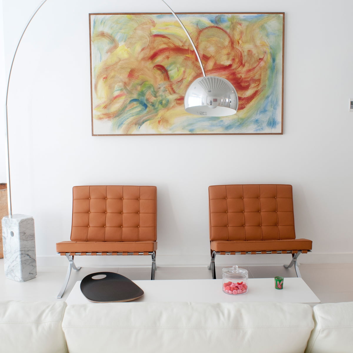 Flos - Arco LED-Stehleuchte, Edelstahl / Marmor weiß