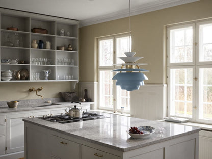 PH SNOWBALL PENDELLEUCHTE, DUSTY BLUE/MESSING